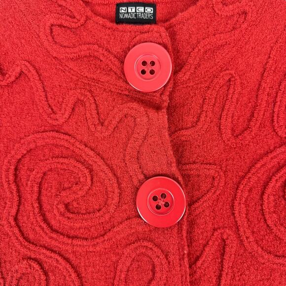 90's crimson pure wool abstract cardigan by NTCO NOMADIC TRADERS - Picture 11 of 17